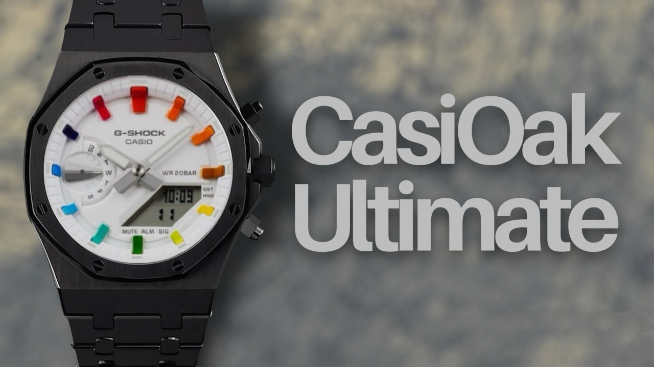 CasiOak Ultimate - White dial / Rainbow marker (BLACK Case)